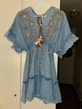 Embroidered/Sequined Denim Dress